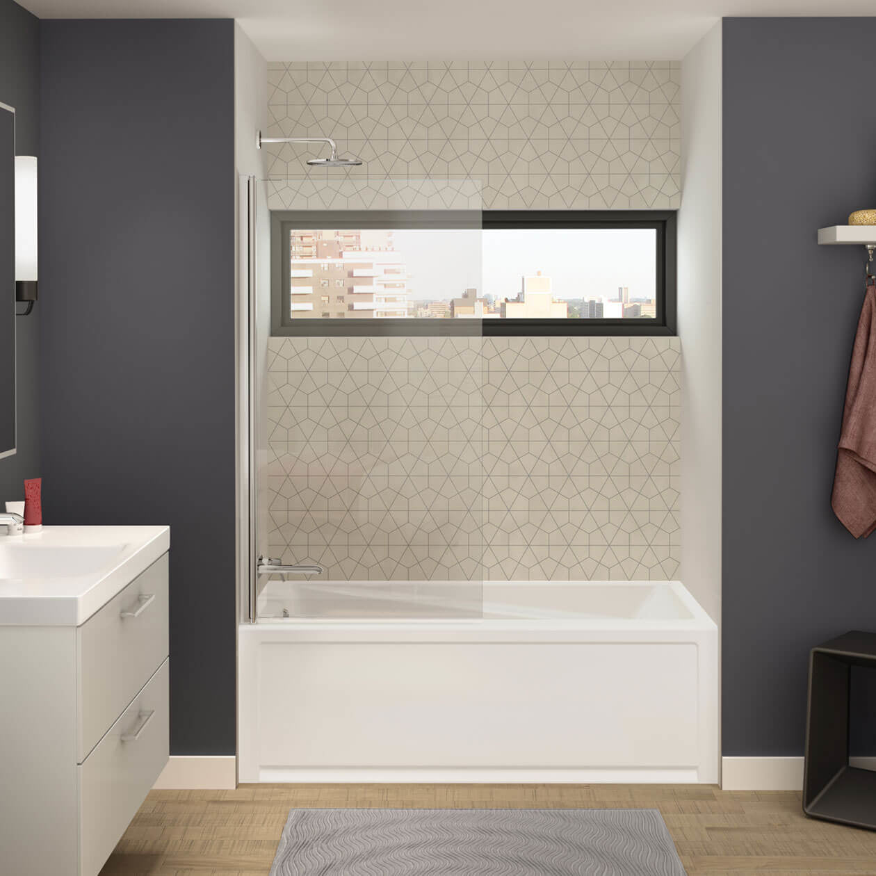 Axial 30 x 55 ½ in. 6 mm Tub Screen for Alcove Installation with Clear glass in Chrome