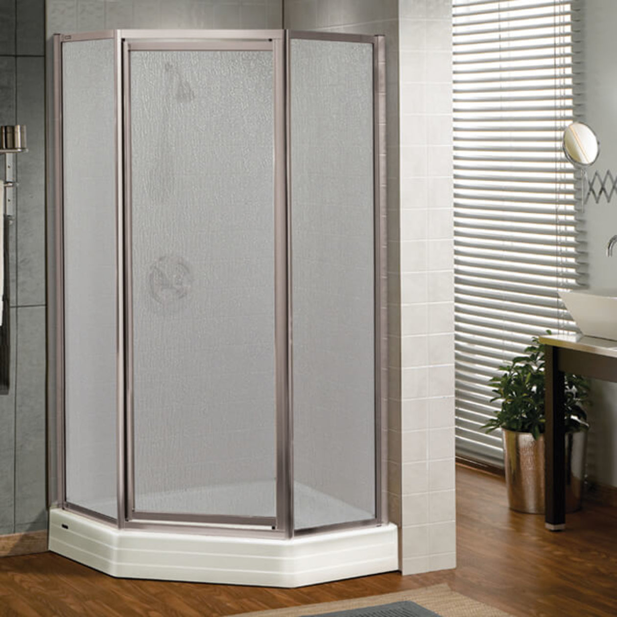 Silhouette Neo-angle 36 x 36 x 70 in. Pivot Shower Door for Corner Installation with Clear glass in Chrome