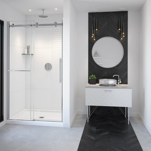 Vela 44 ½-47 x 78 ¾ in. 8mm Sliding Shower Door with Towel Bar for Alcove Installation with Clear glass in Chrome