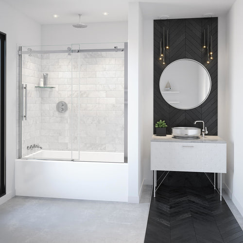 Vela 56 ½-59 x 59 in. 8 mm Sliding Tub Door for Alcove Installation with Clear glass in Chrome