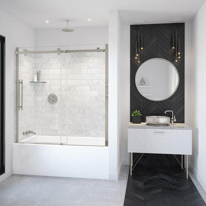 Vela 56 ½-59 x 59 in. 8 mm Sliding Tub Door for Alcove Installation with Clear glass in Chrome