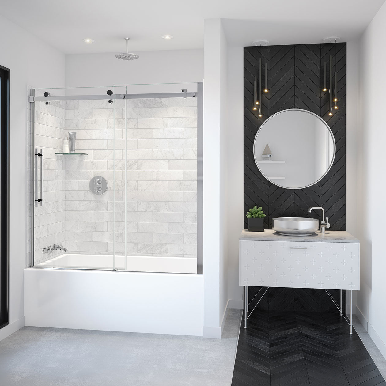 Vela 56 ½-59 x 59 in. 8 mm Sliding Tub Door for Alcove Installation with Clear glass in Chrome