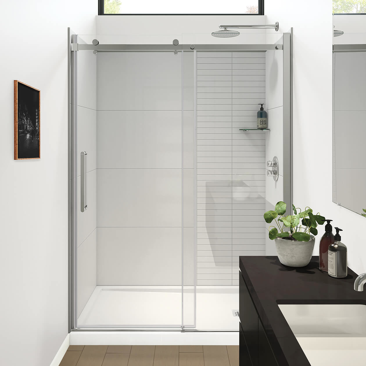 Halo Pro GS 56 ½-59 x 78 ¾ in. 8mm Sliding Shower Door for Alcove Installation with GlassShield® glass in Chrome