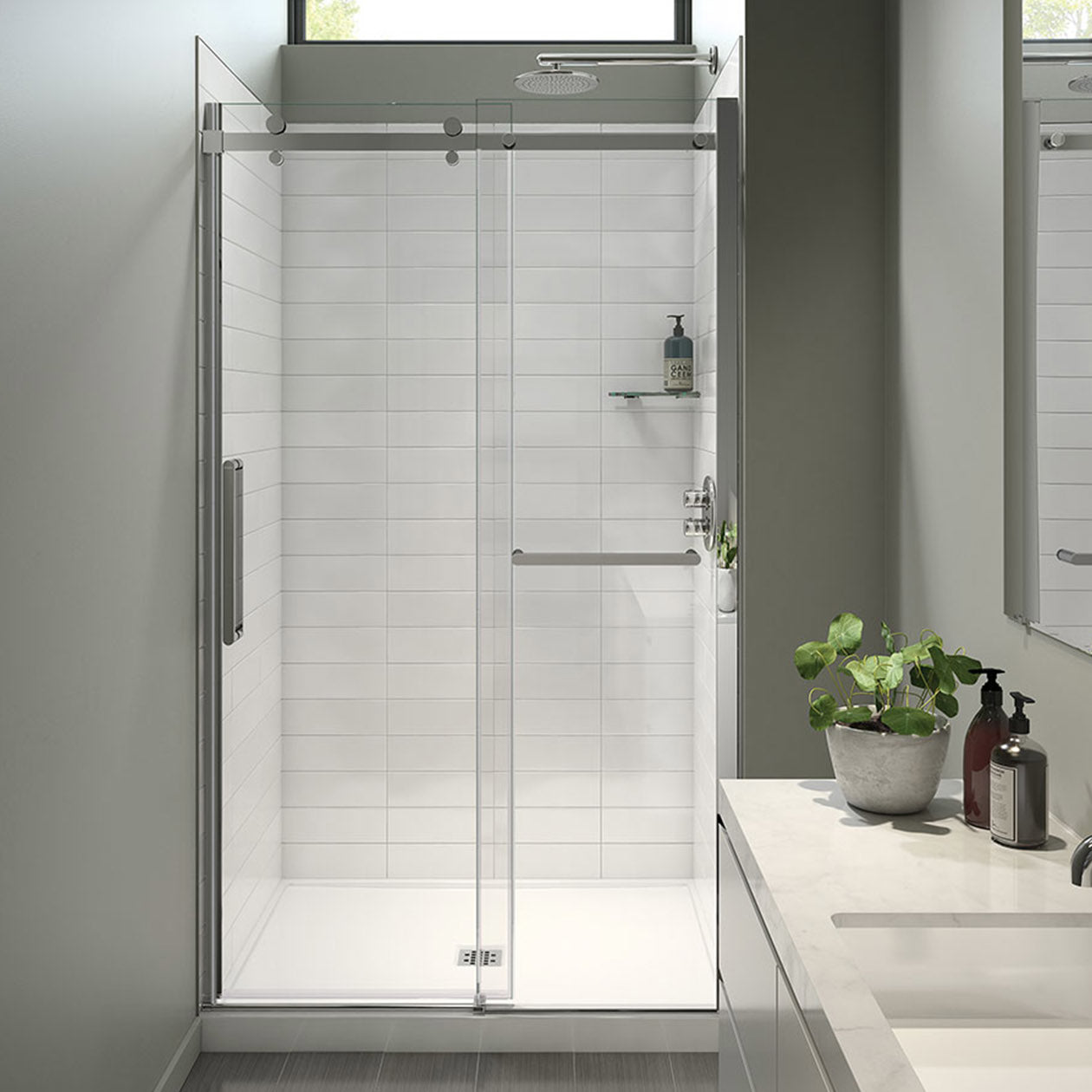 Halo Pro 44 ½-47 x 78 ¾ in. 8 mm Sliding Shower Door with Towel Bar for Alcove Installation with Clear glass in Chrome