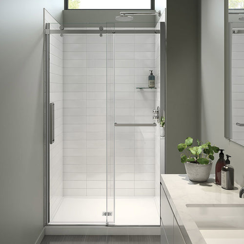 Halo Pro 44 ½-47 x 78 ¾ in. 8 mm Sliding Shower Door with Towel Bar for Alcove Installation with Clear glass in Chrome