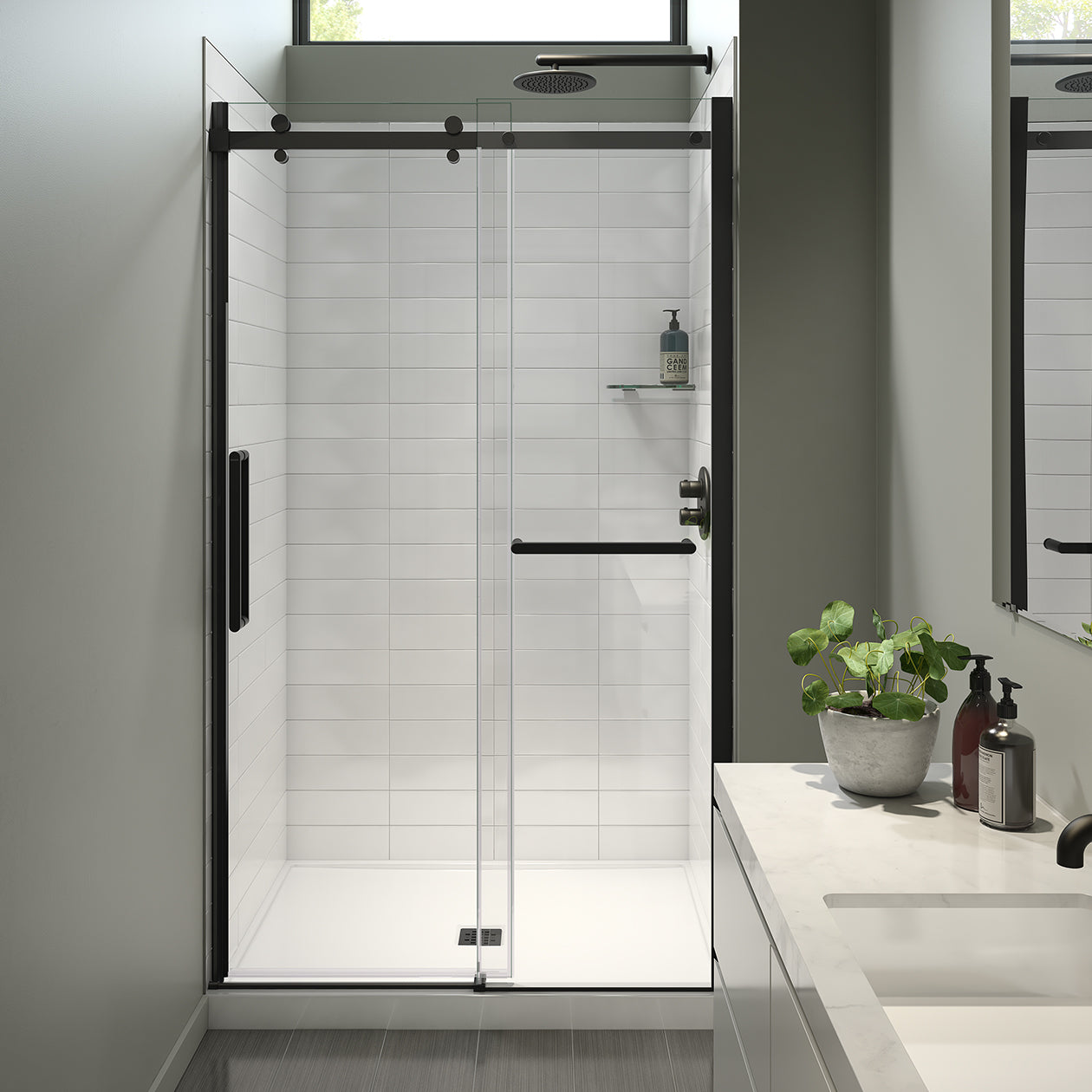 Halo Pro 44 ½-47 x 78 ¾ in. 8 mm Sliding Shower Door with Towel Bar for Alcove Installation with Clear glass in Chrome