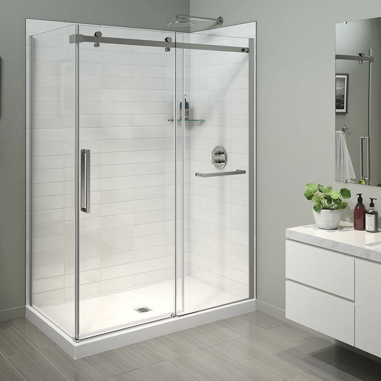 Halo Pro 56 ½-59 x 78 ¾ in. 8 mm Sliding Shower Door with Towel Bar for Alcove Installation with Clear glass in Chrome