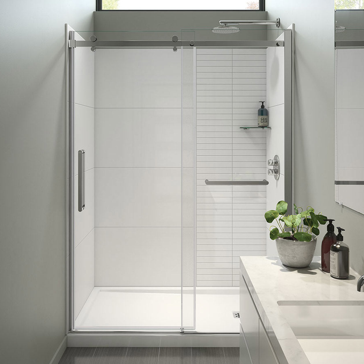 Halo Pro 56 ½-59 x 78 ¾ in. 8 mm Sliding Shower Door with Towel Bar for Alcove Installation with Clear glass in Chrome