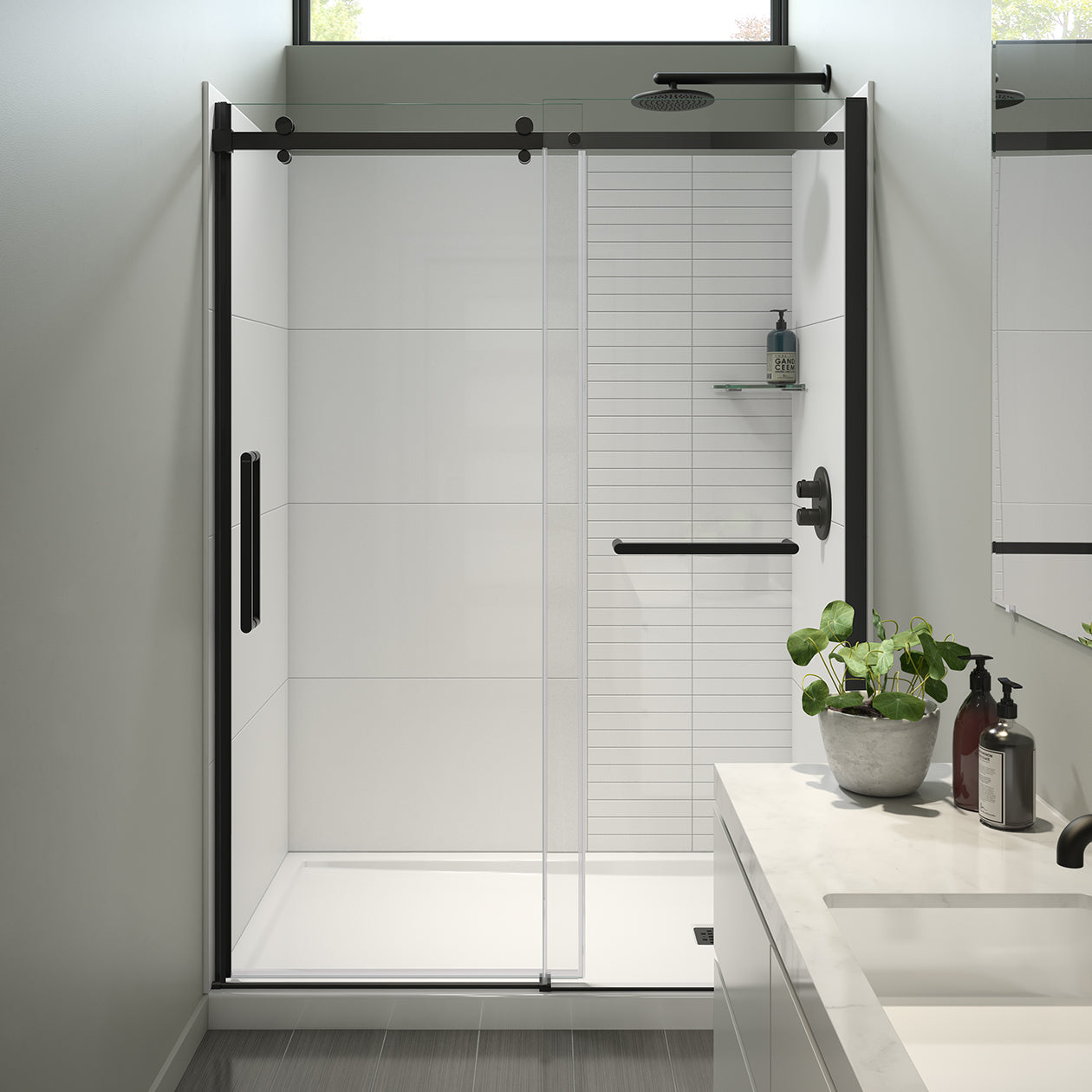 Halo Pro 56 ½-59 x 78 ¾ in. 8 mm Sliding Shower Door with Towel Bar for Alcove Installation with Clear glass in Chrome