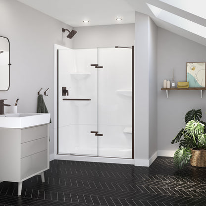 Reveal Sleek 71 51 1/2-54 1/2 x 71 1/2 in. 8mm Pivot Shower Door for Alcove Installation with Clear glass in Chrome