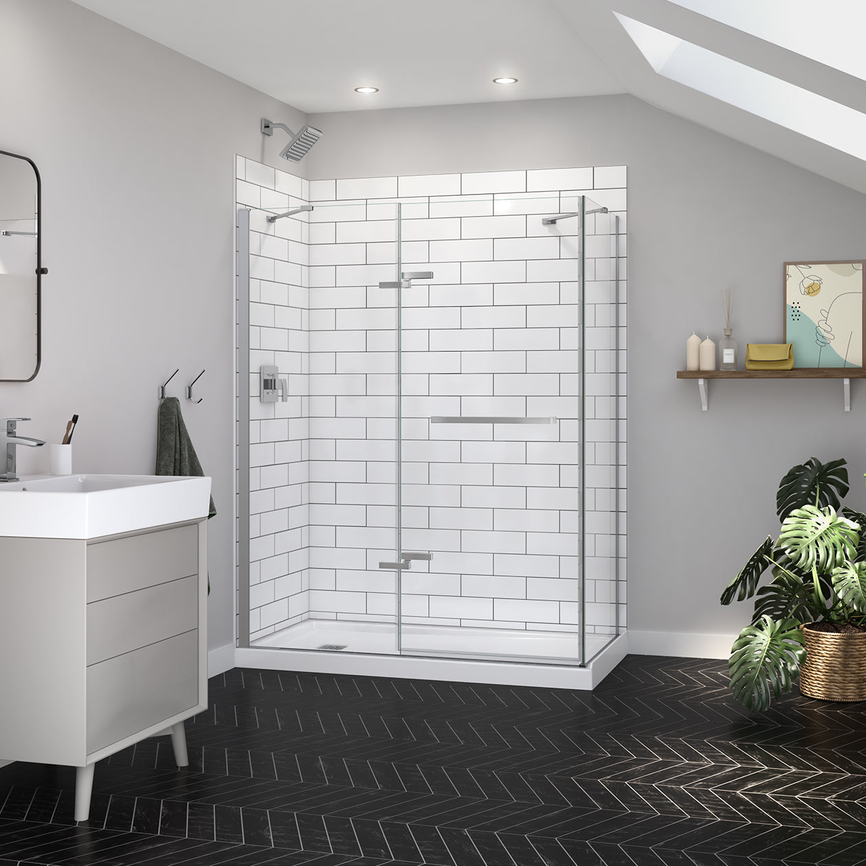 Reveal Sleek 71 56-59 x 71 1/2 in. 8mm Pivot Shower Door for Alcove Installation with Clear glass in Chrome