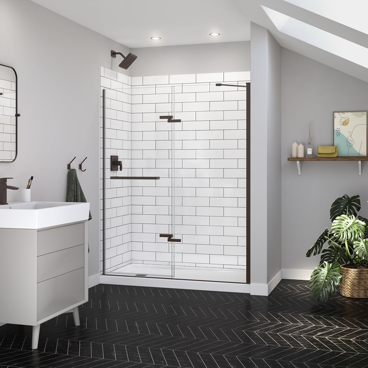 Reveal Sleek 71 56-59 x 71 1/2 in. 8mm Pivot Shower Door for Alcove Installation with Clear glass in Chrome
