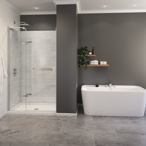 Capella 78 44-47 x 78 in. 8 mm Pivot Shower Door for Alcove Installation with GlassShield® glass in Chrome