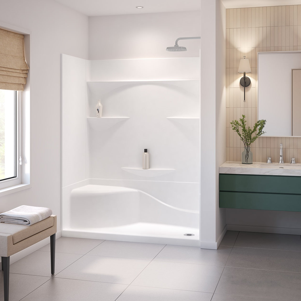Olio Smooth 60 x 30 AcrylX Direct-to-Stud Three-Piece Wall Kit in White