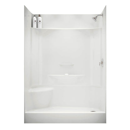 KDS 3460 AFR AcrylX Alcove Center Drain Four-Piece Shower in White