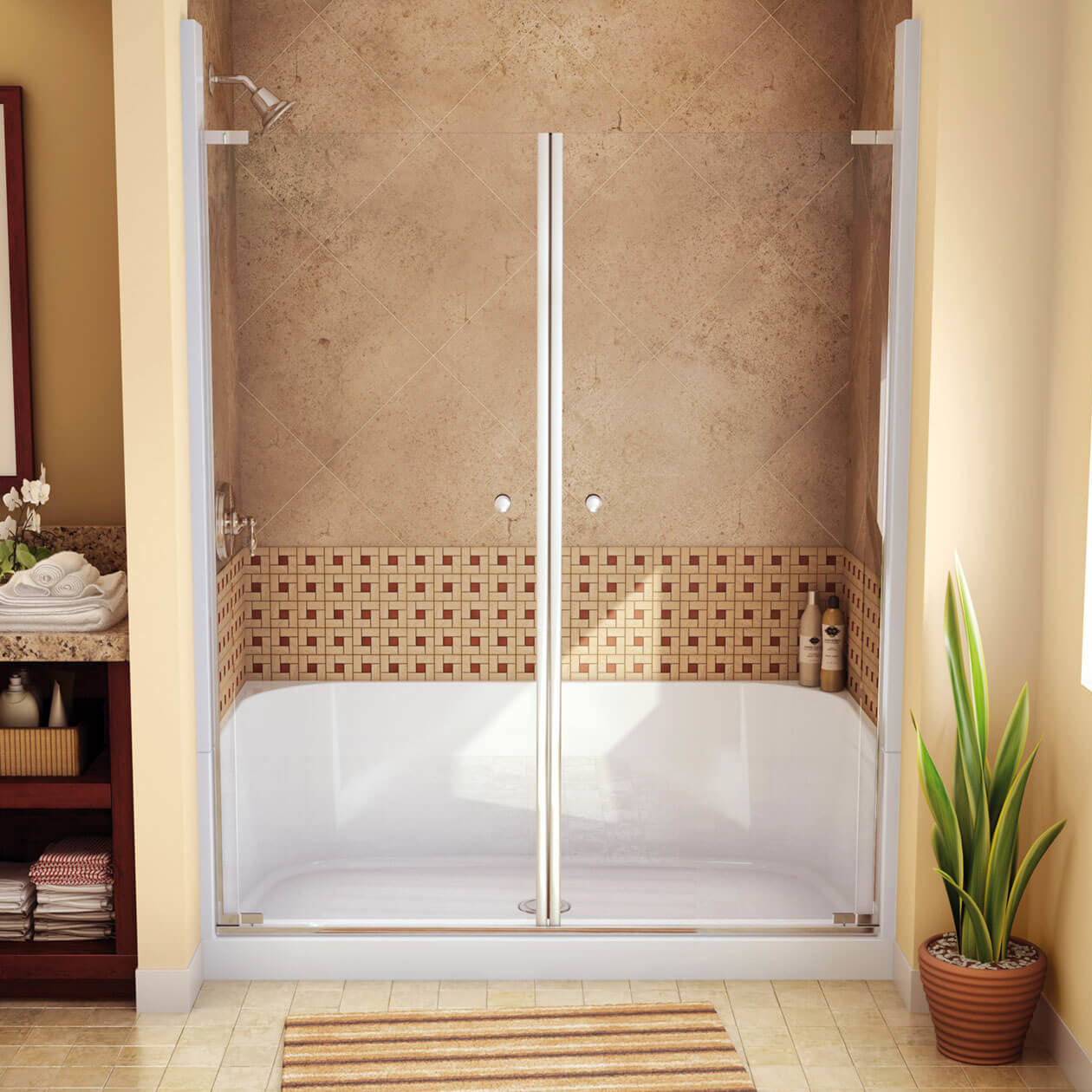 KDS 3460 AFR AcrylX Alcove Center Drain Four-Piece Shower in White