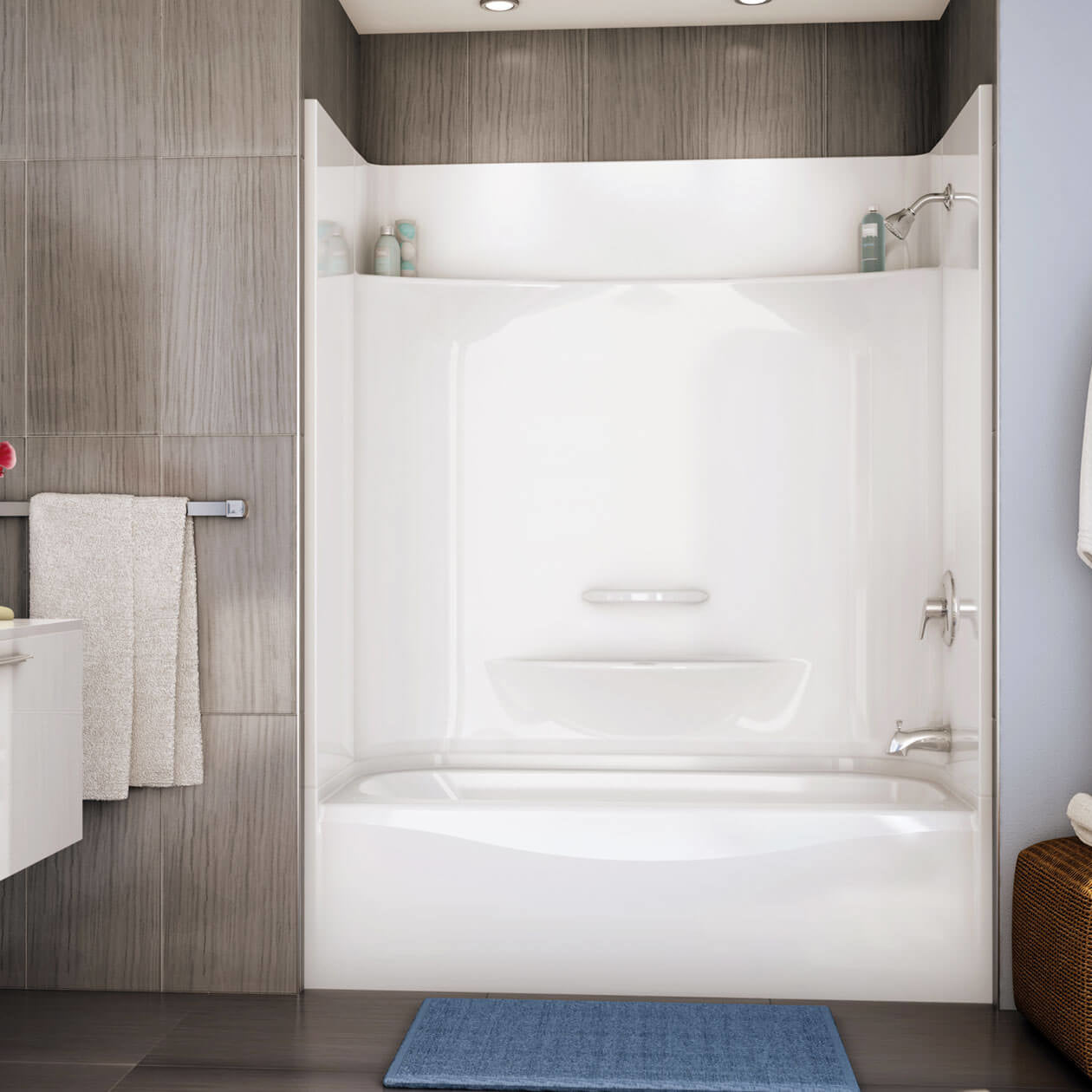 Essence TS-6030 AcrylX Alcove Left-Hand Drain Four-Piece Tub Shower in White