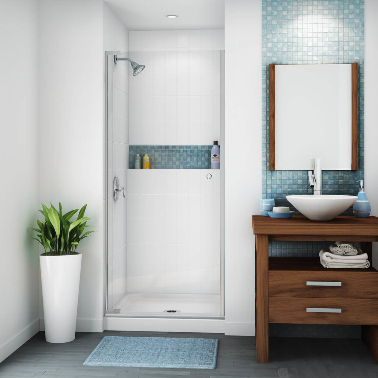 Essence Base 3232 AcrylX Alcove Shower Base with Center Drain in White