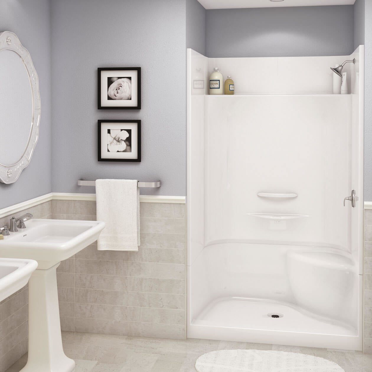 Essence SH-4834 AcrylX Alcove Center Drain Four-Piece Shower in White