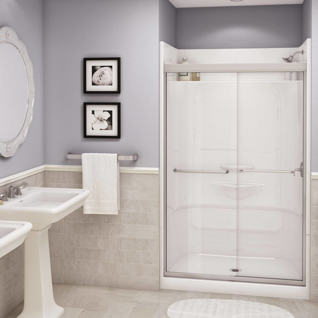 Essence SH-4834 AcrylX Alcove Center Drain Four-Piece Shower in White