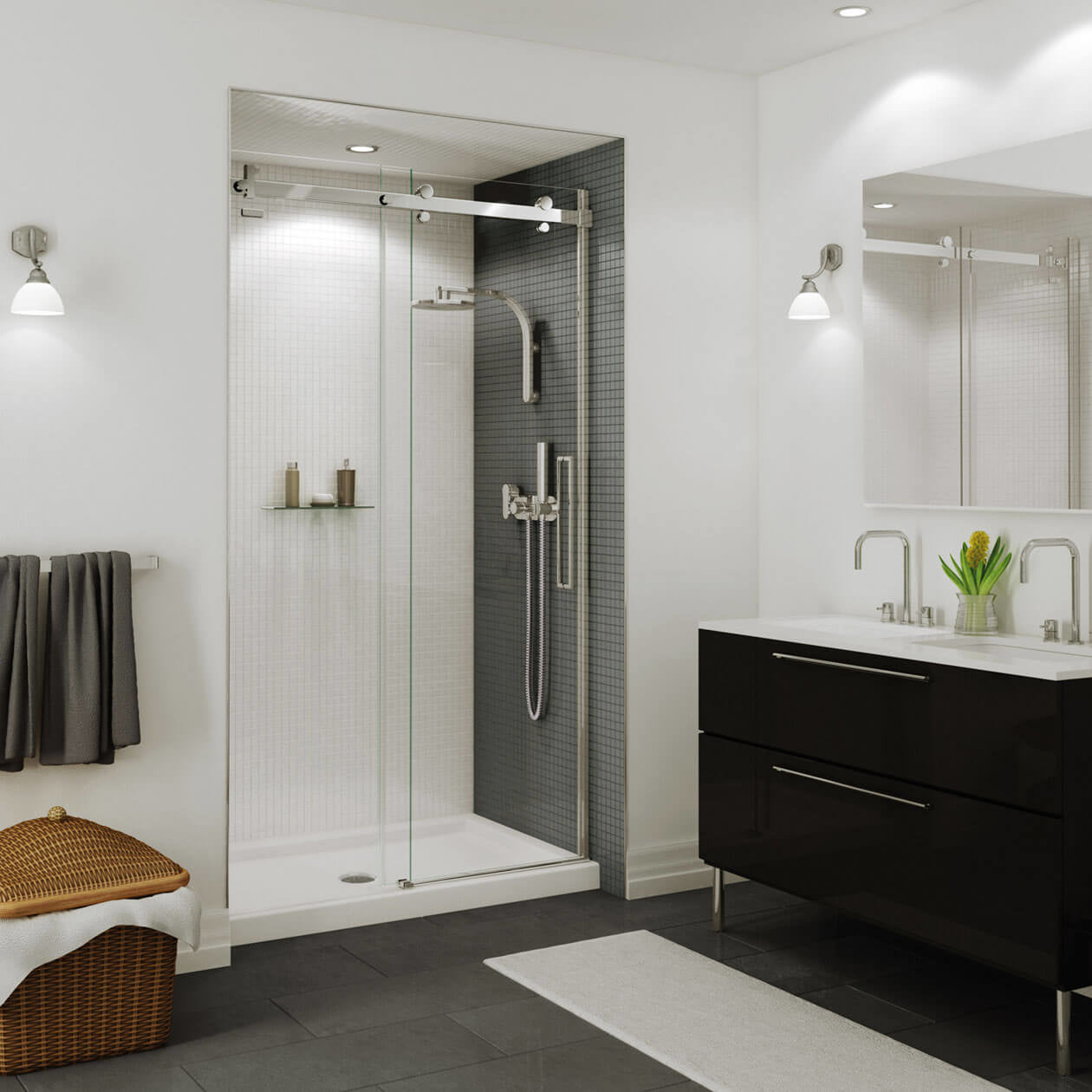 B3Round 4836 Acrylic Alcove Shower Base in White with Center Drain