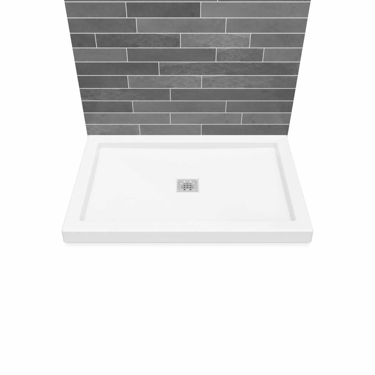 B3Square 4836 Acrylic Alcove Shower Base in White with Center Drain