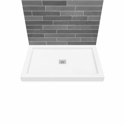 B3Square 4836 Acrylic Alcove Shower Base in White with Center Drain