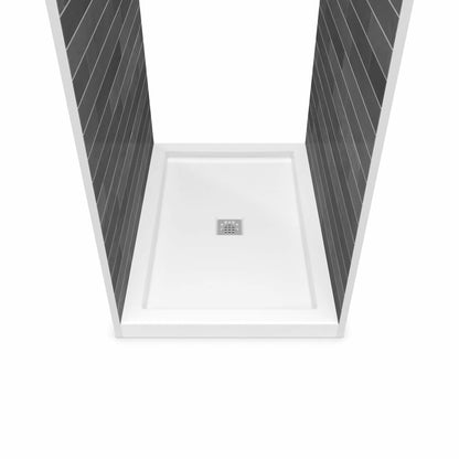 B3Square 4836 Acrylic Alcove Shower Base in White with Center Drain