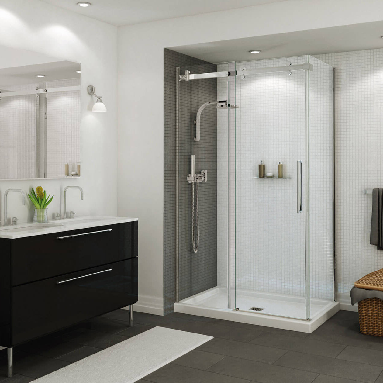 B3Square 4836 Acrylic Alcove Shower Base in White with Center Drain