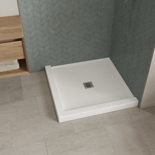 B3X 3636 Acrylic Corner Left or Right Shower Base with Center Drain in White