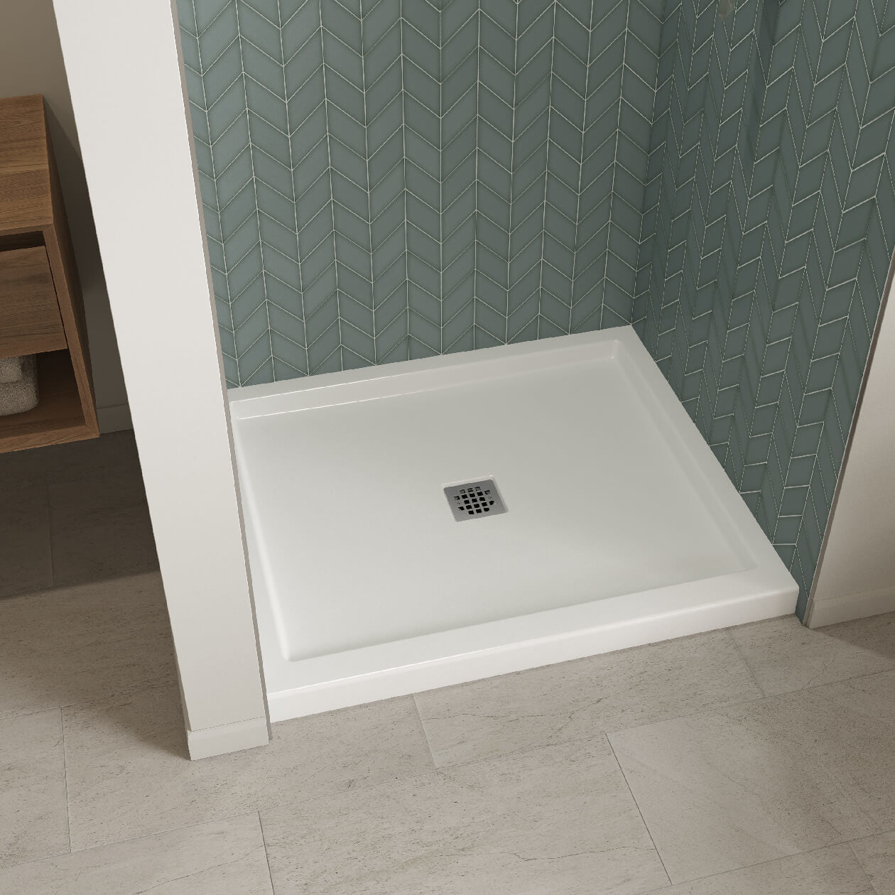 B3Square 4236 Acrylic Alcove Shower Base in White with Center Drain