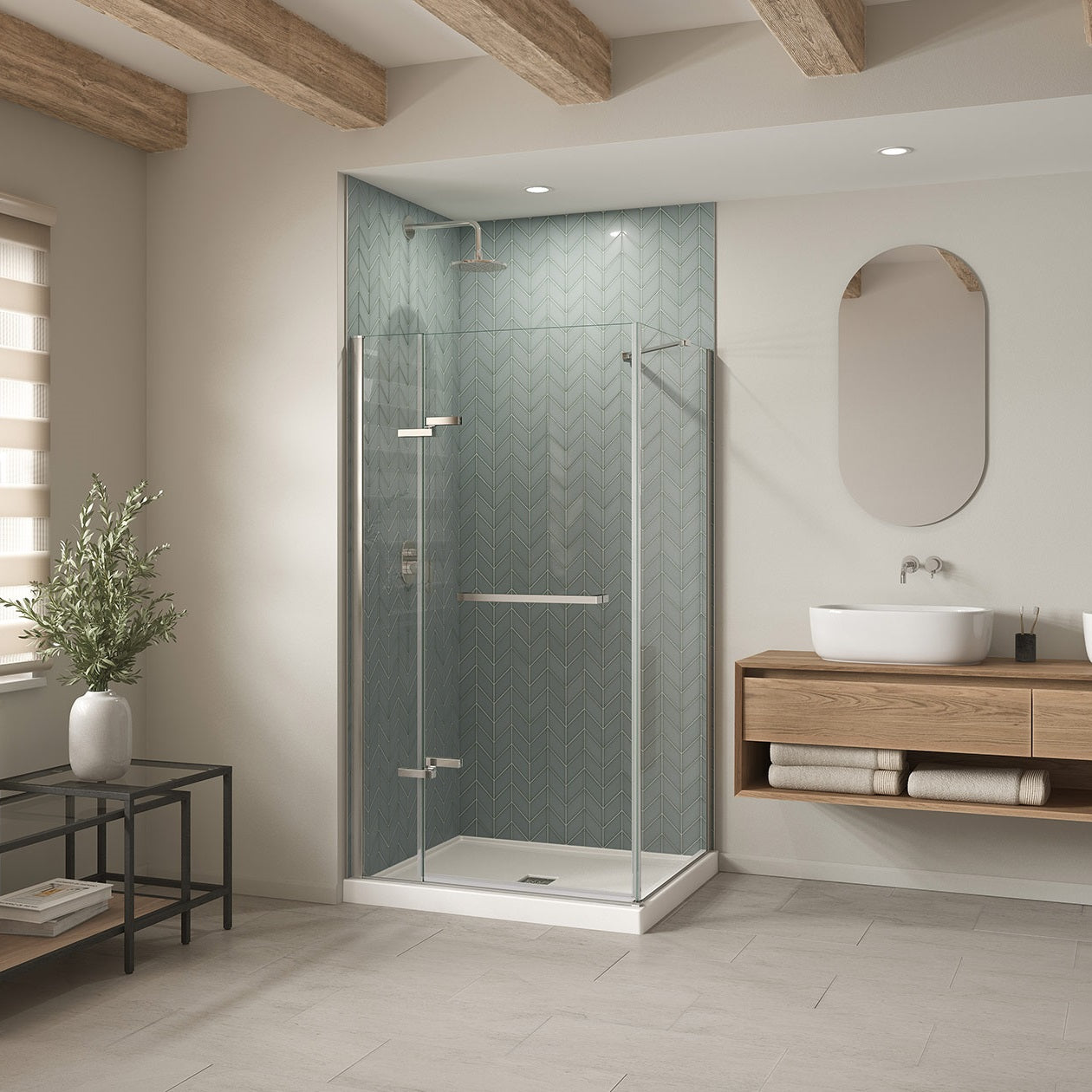 B3X 4236 Acrylic Corner Left Shower Base with Center Drain in White