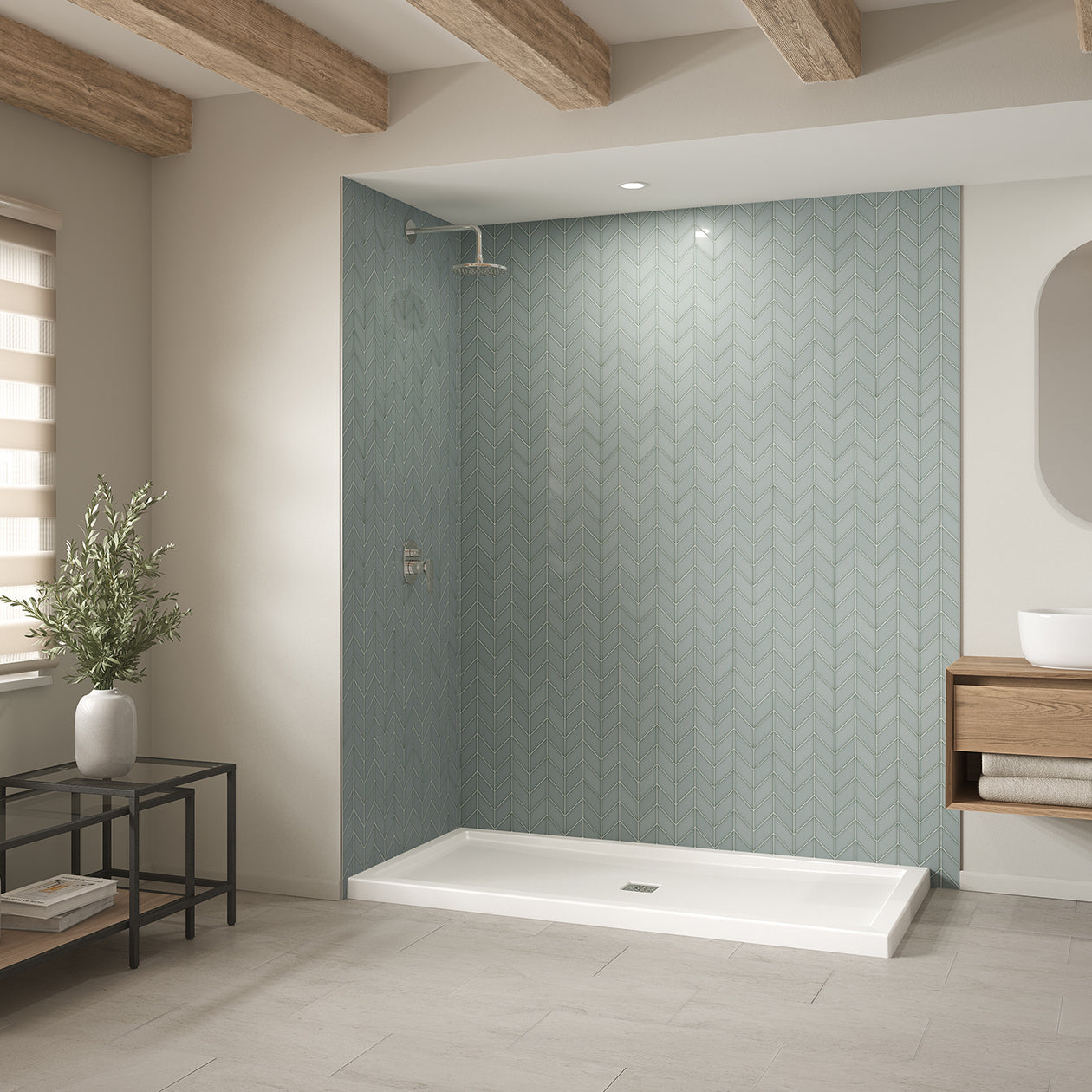 B3Square 7236 Acrylic Alcove Shower Base in White with Center Drain