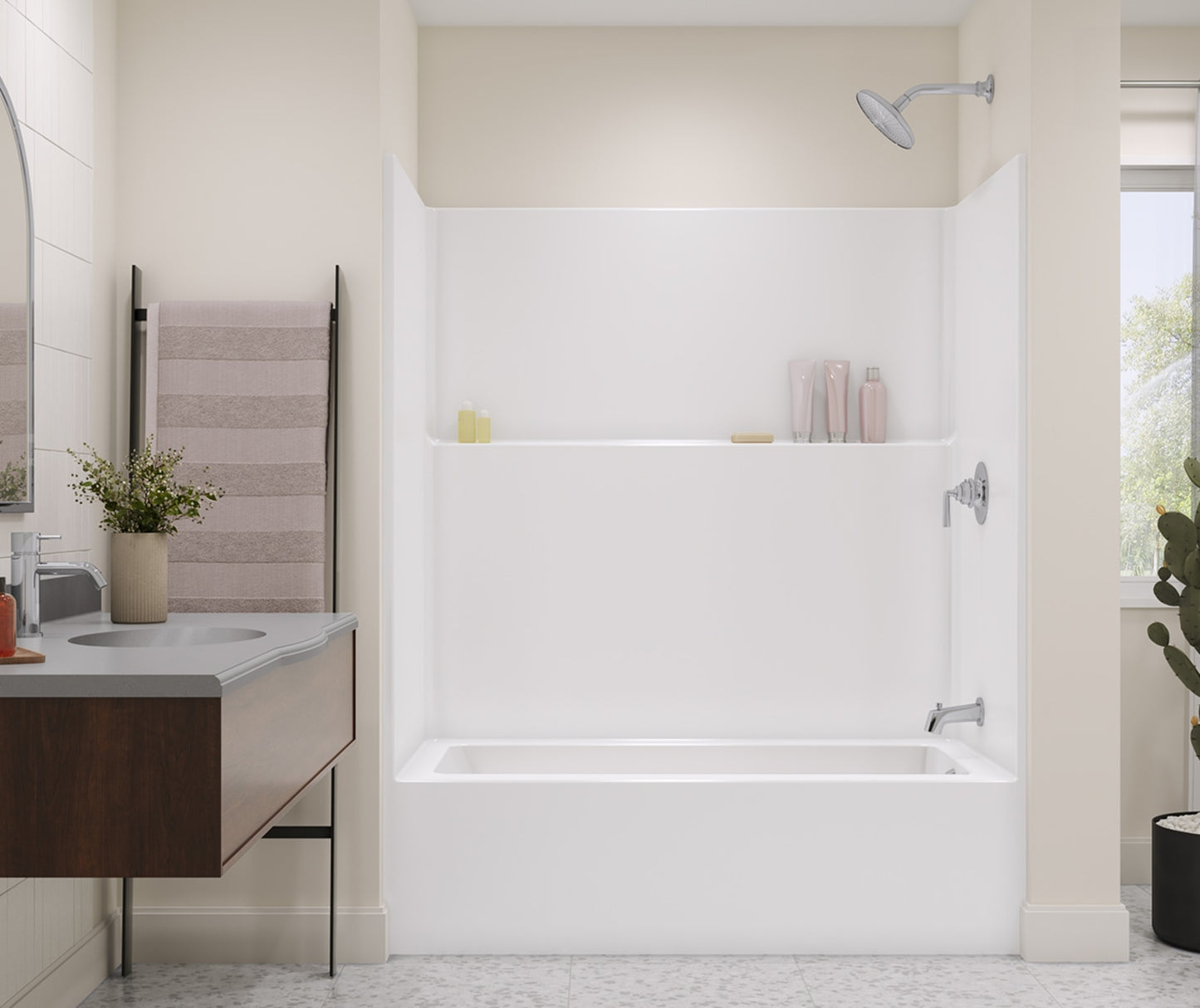 Icon TS6032 AcrylXâ¢ Alcove Left Hand Drain One-Piece Tub Shower in White