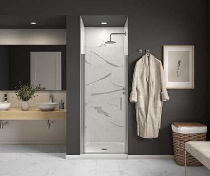 Cappadocia 31-33 x 68 in. 6 mm Pivot Shower Door for Alcove Installation with Clear glass & Round Handle in Chrome