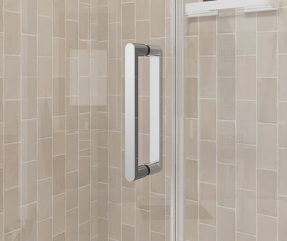 Cappadocia 31-33 x 68 in. 6 mm Pivot Shower Door for Alcove Installation with Clear glass & Round Handle in Chrome