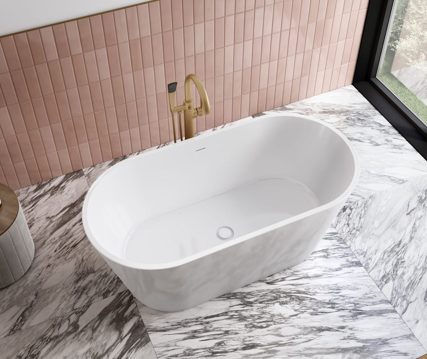 Chorale 60 x 30 Acrylic Freestanding Center Drain Bathtub in White with White Skirt