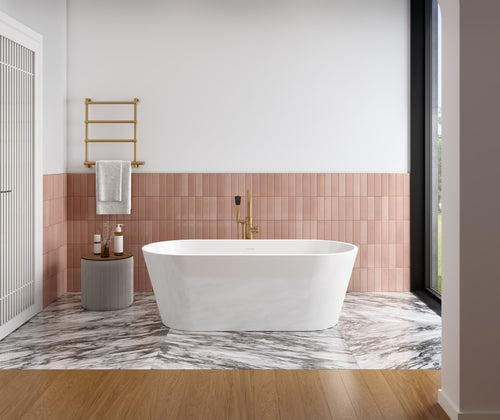 Chorale 67 x 31 Acrylic Freestanding Center Drain Bathtub in White with White Skirt