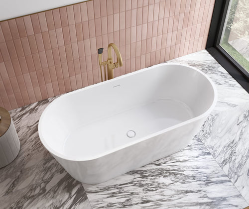 Chorale 67 x 31 Acrylic Freestanding Center Drain Bathtub in White with White Skirt