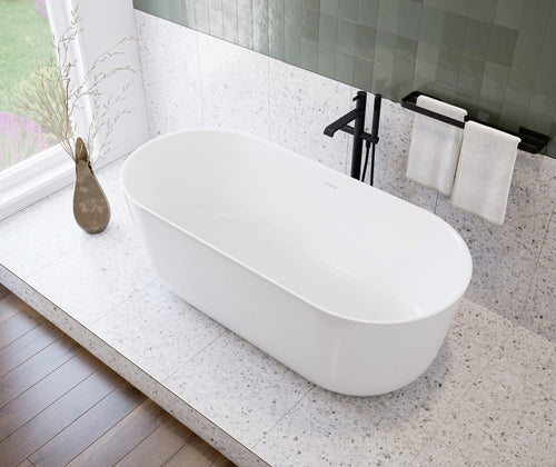 Malibra 67 x 30 Acrylic Freestanding Center Drain Bathtub in White with White Skirt