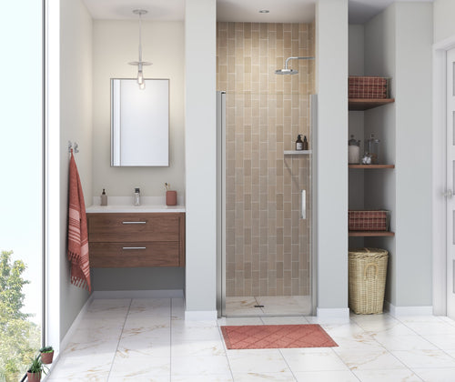 Manhattan 29-31 x 68 in. 6 mm Pivot Shower Door for Alcove Installation with Clear glass & Round Handle in Chrome
