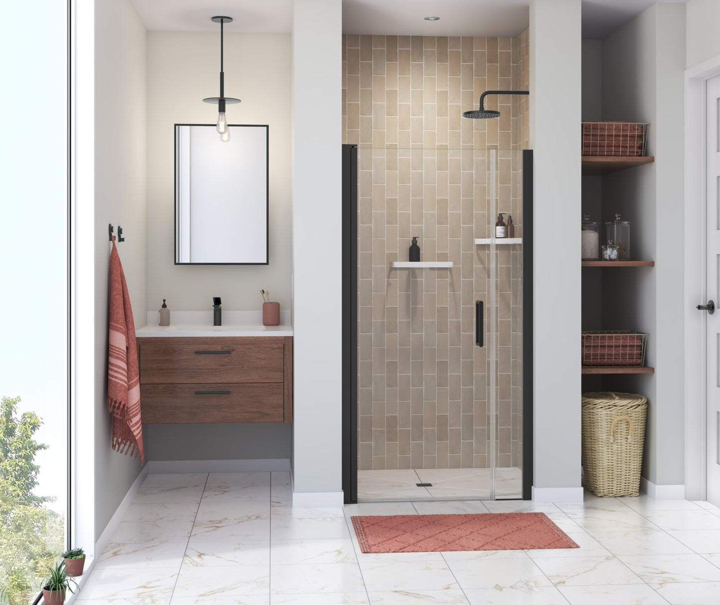 Manhattan 39-41 x 68 in. 6 mm Pivot Shower Door for Alcove Installation with Clear glass & Round Handle in Chrome