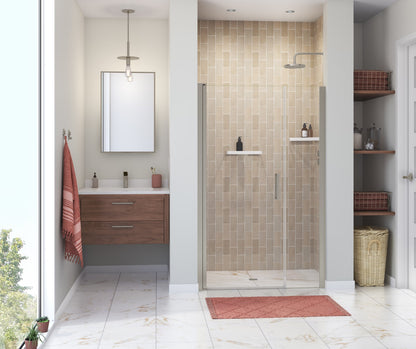 Manhattan 45-47 x 68 in. 6 mm Pivot Shower Door for Alcove Installation with Clear glass & Round Handle in Chrome