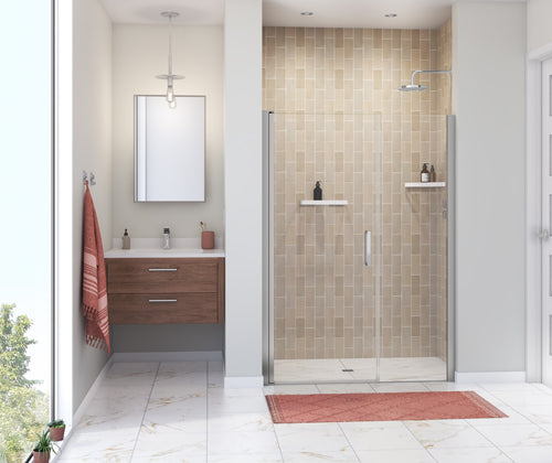 Manhattan 47-49 x 68 in. 6 mm Pivot Shower Door for Alcove Installation with Clear glass & Round Handle in Chrome