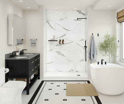 Maax Manhattan Glue-up Wall Tiles 15 5 In Smooth Marble Glacier 75 x 31-Inch Shower Surround