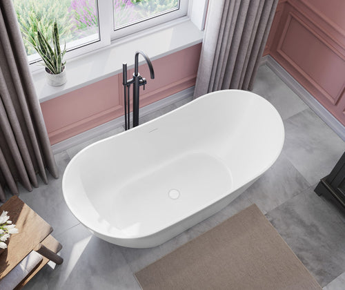 Mirella 60 x 29 Acrylic Freestanding Center Drain Bathtub in White with White Skirt