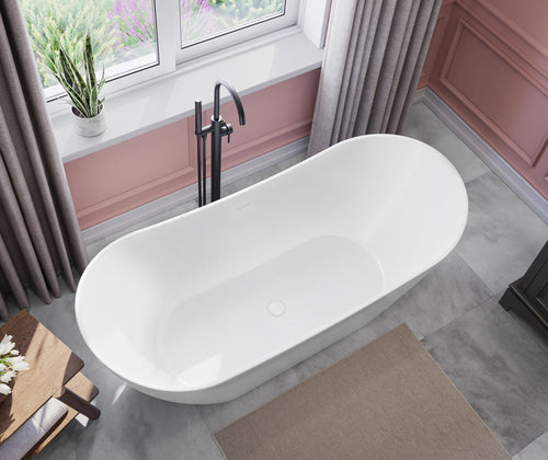 Mirella 67 x 29 Acrylic Freestanding Center Drain Bathtub in White with White Skirt