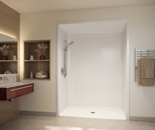 Outlook BFS-6036A Acrylic Alcove Center Drain Beveled Threshold One-Piece Shower in White