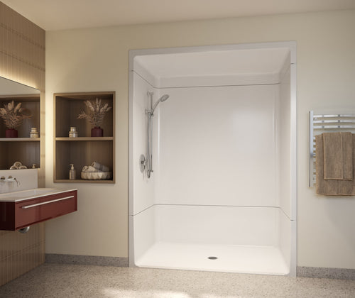 Outlook BFS-6036A Acrylic Alcove Center Drain Beveled Threshold Three-Piece Shower in White