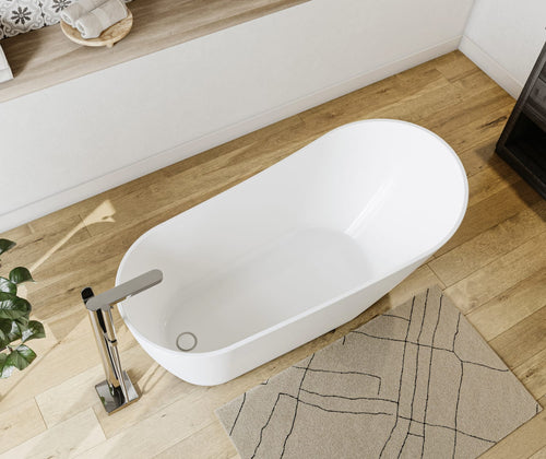 Sinfoni 59 x 28 Acrylic Freestanding End Drain Bathtub in White with White Skirt